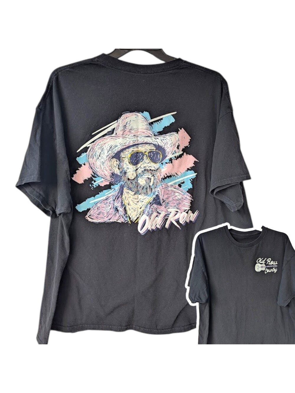 Old Row Hank Jr Country  Band T-Shirt Mens 3XL Black Graphic Cowboy Tee 27.5x29